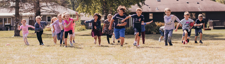 physical education class with students running