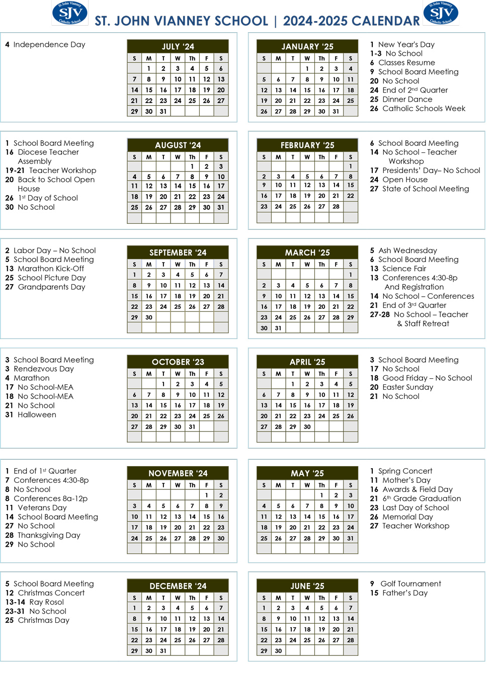 2024-25 School Calendar